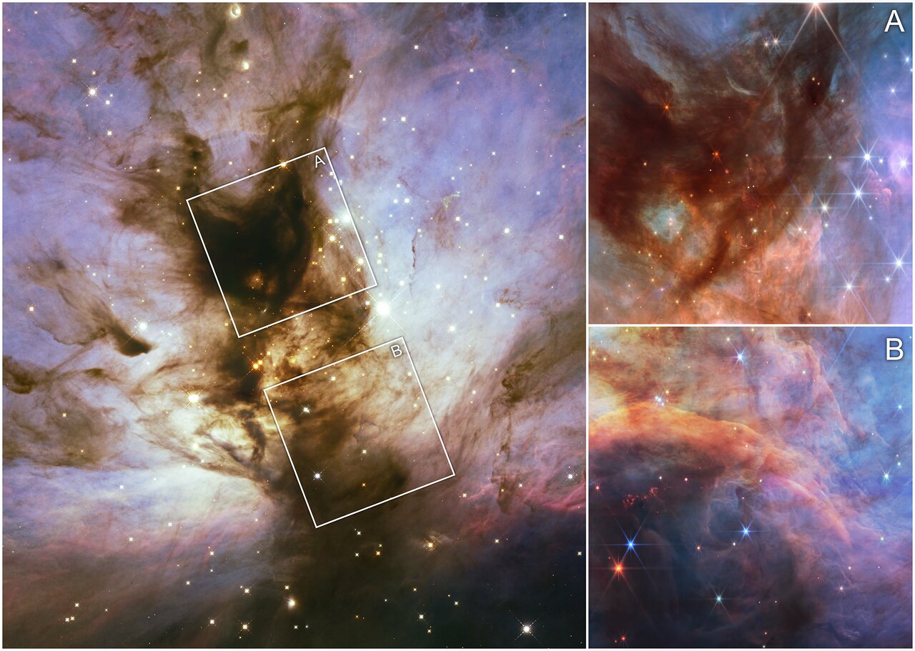 Flame Nebula in visible and infrared light